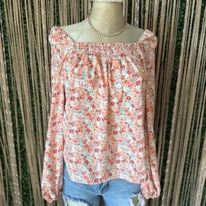 Saks Fifth Avenue Floral Off-Shoulder Blouse - Coral and White